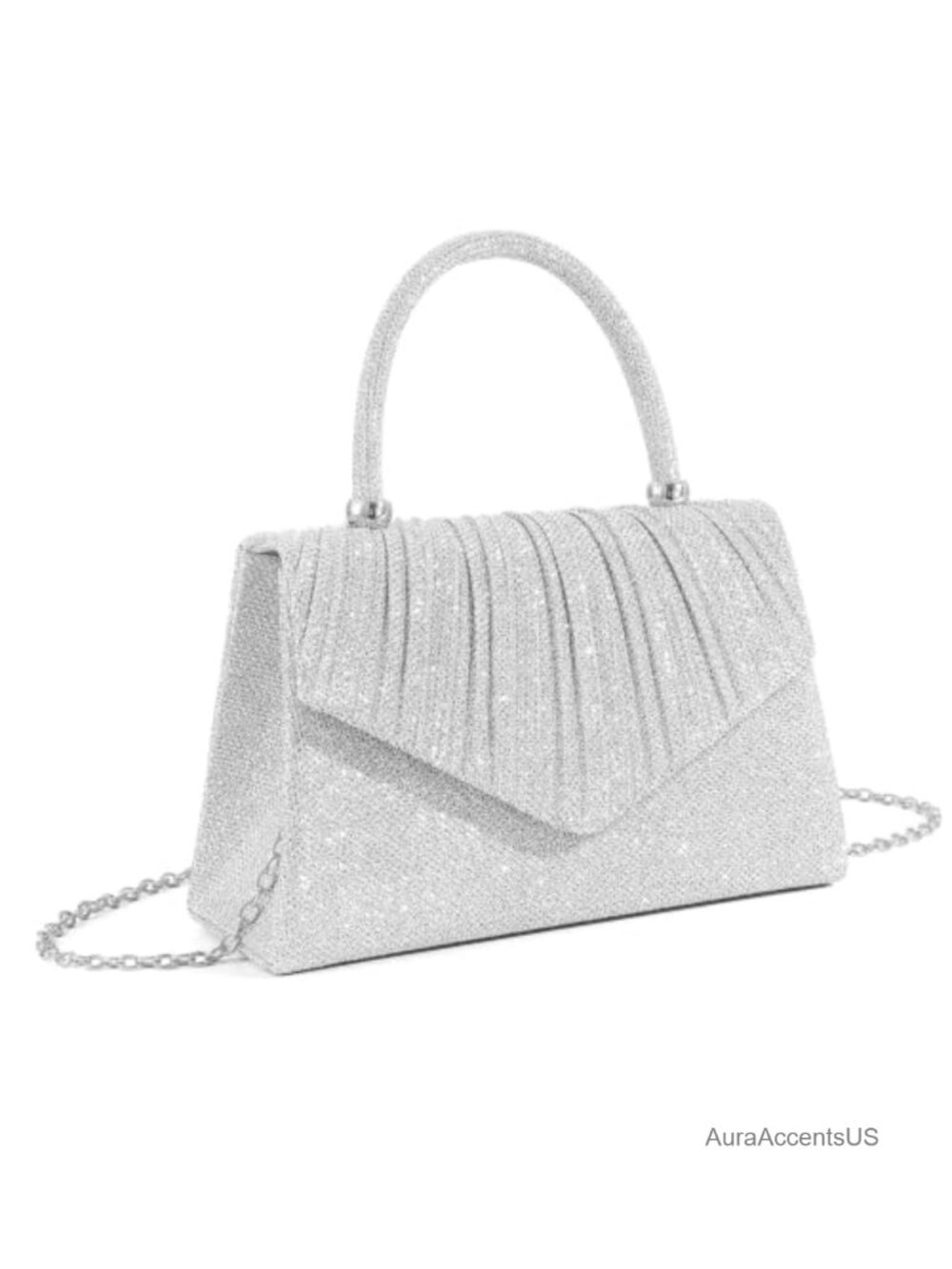 Patent Clutch Evening Bag with Detachable Chain & Top Handle